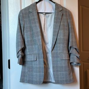 H&M Plaid Blazer with Ruched Sleeves in XS